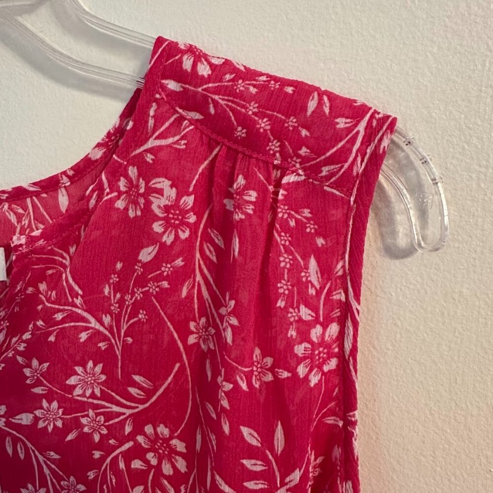 Cristina B Sleeveless V-Neck Floral Blouse / Tank Pink & White Size Large - Picture 3 of 9